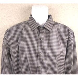 Bar III Mens Shirt Button‎ Up Long Sleeve XL 17/17.5-34/35 Gray Gingham Plaid